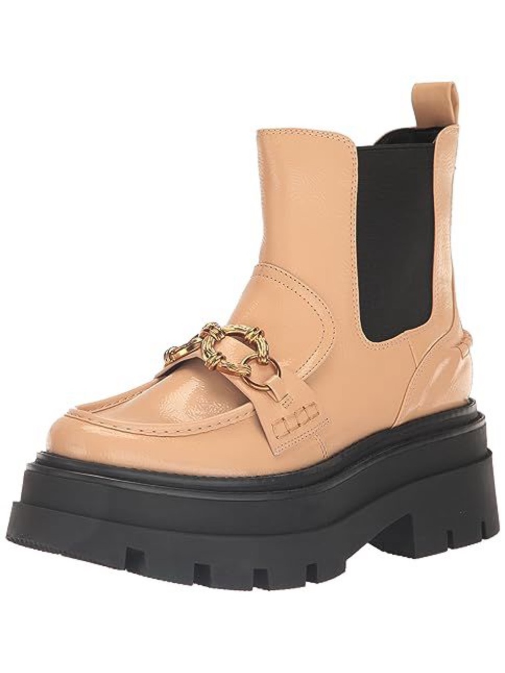 Circus by Sam Edelman 6 Brooks Platform Tan Lace-Up Chelsea Boot with Gold Chain